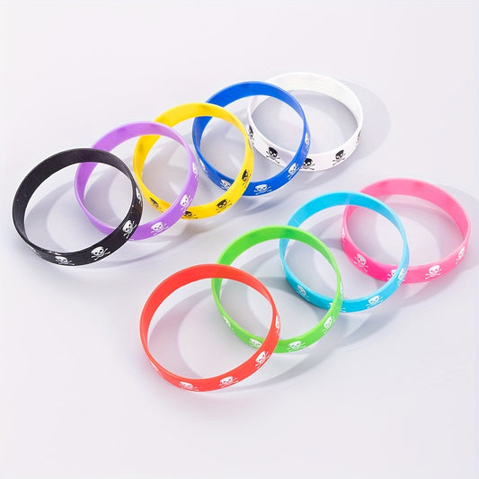 9pcs Skull Silicone Sports Bracelets Elastic Men's Jewelry Gift