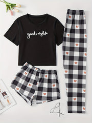 Letter Print Pajamas Set Short Sleeve Top & Bottom Women's Sleepwear