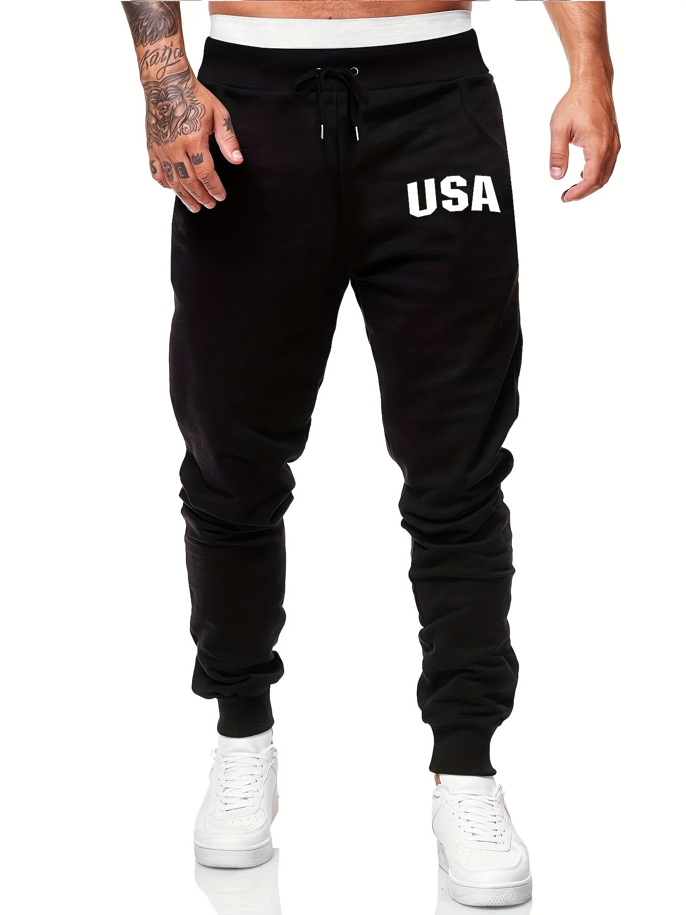Men s USA Print Drawstring Fleece Sweatpants Casual Jogger Pants