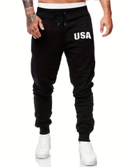 Men s USA Print Drawstring Fleece Sweatpants Casual Jogger Pants