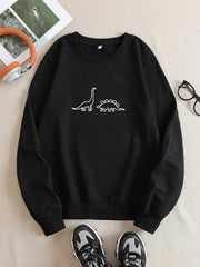 Dinosaur Graphic Print Crew Neck Sweatshirt Long Sleeve Pullover Casual Top