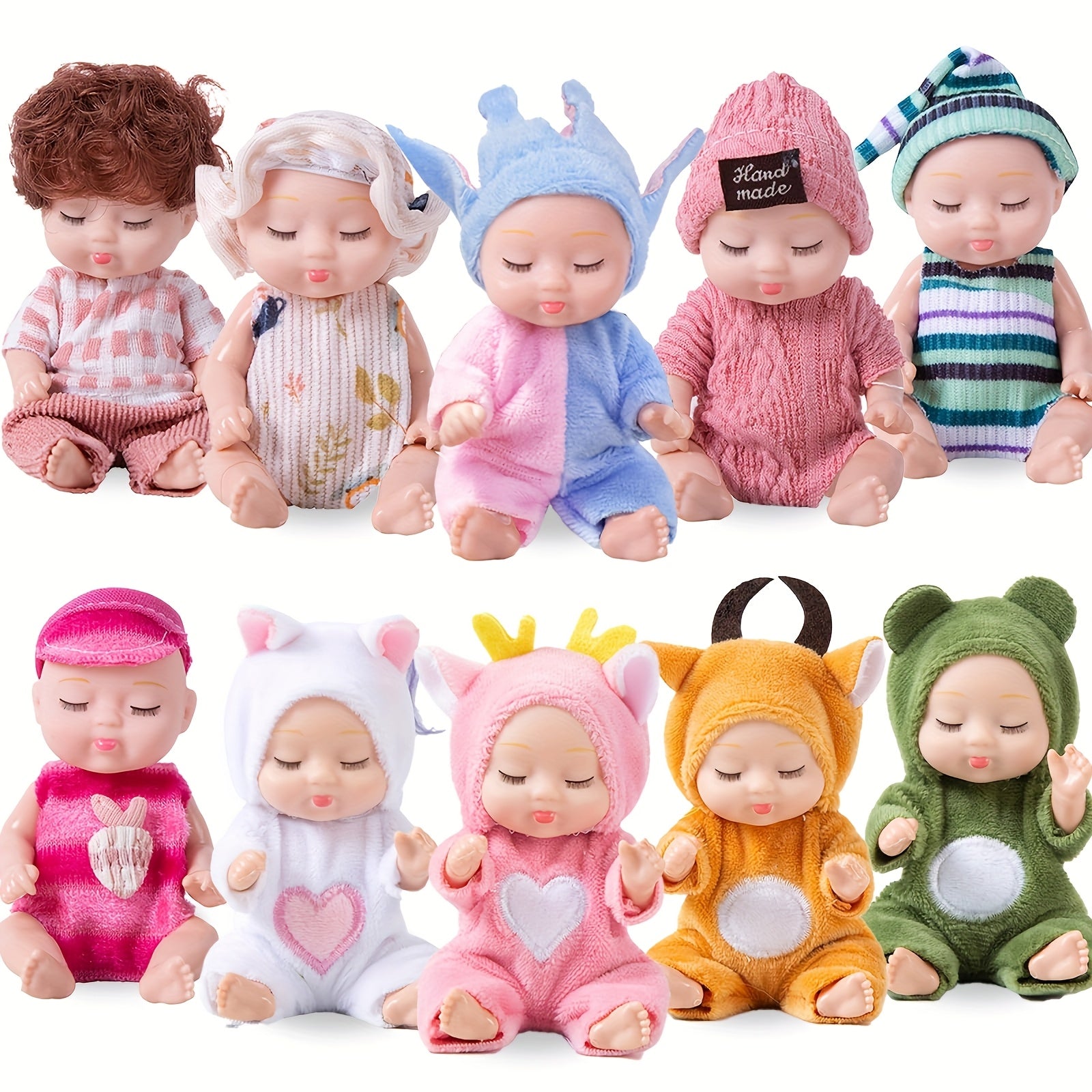 Set of 10 Mini Baby Toys 4 Inch Realistic Animal Costume Dolls