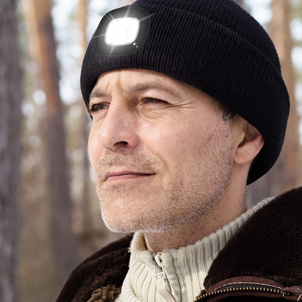 Unisex Beanie Hat With Light USB Rechargeable Hands LED Headlamp Hat