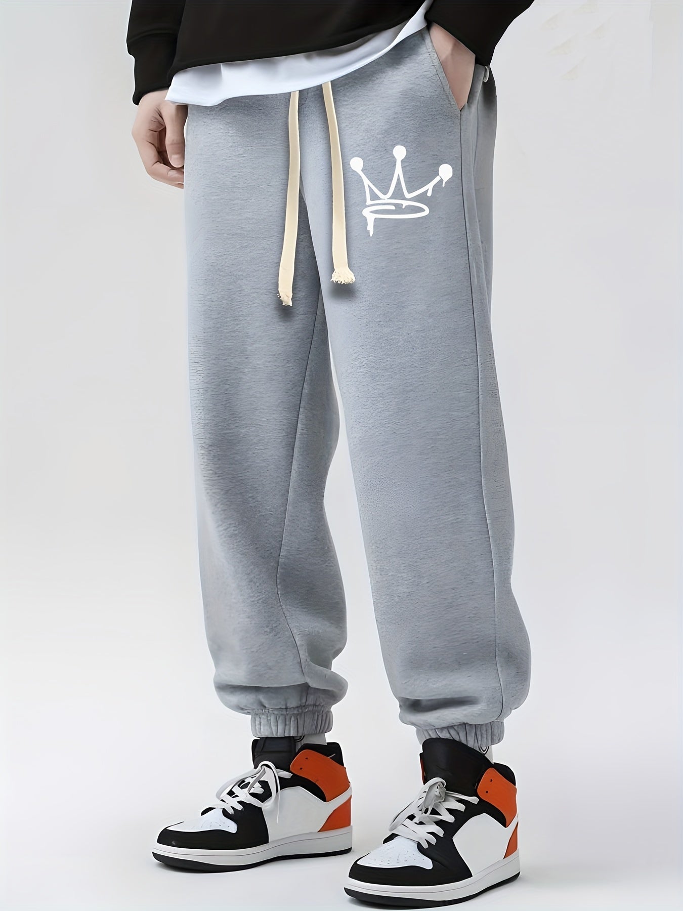 Crown Print Drawstring Sweatpants Loose Fit Casual Joggers