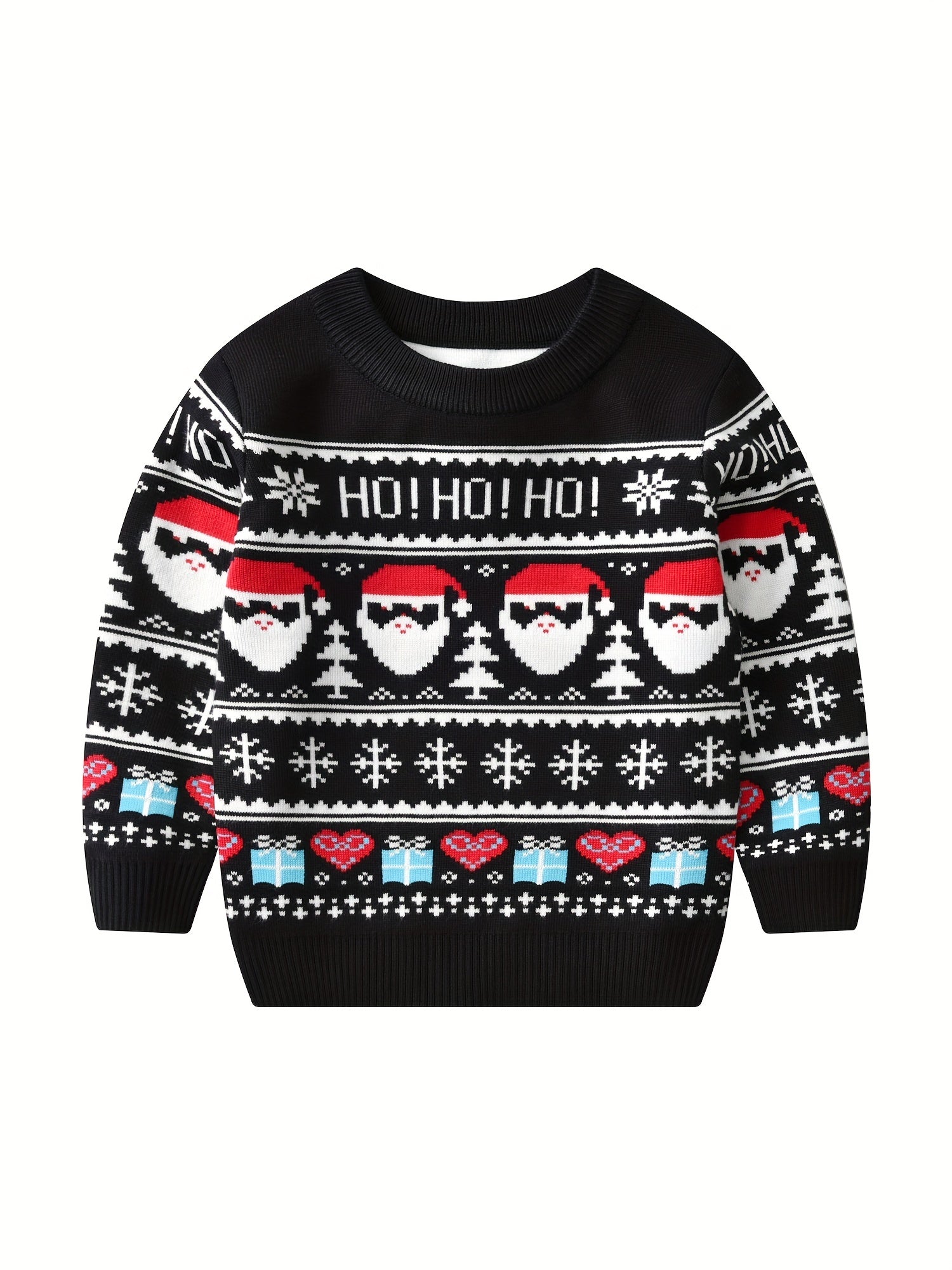 Christmas Print Knit Crew Neck Sweater for Kids