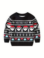 Christmas Print Knit Crew Neck Sweater for Kids