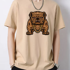 Cartoon Pug Print Men's Graphic Cotton T-shirt