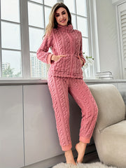Cozy Fuzzy Lounge Set Long Sleeve Top & Elastic Waistband Pants