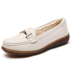 Women's Plush Lined Wedge Loafers Metal Buckle Flats Slip On Shoes