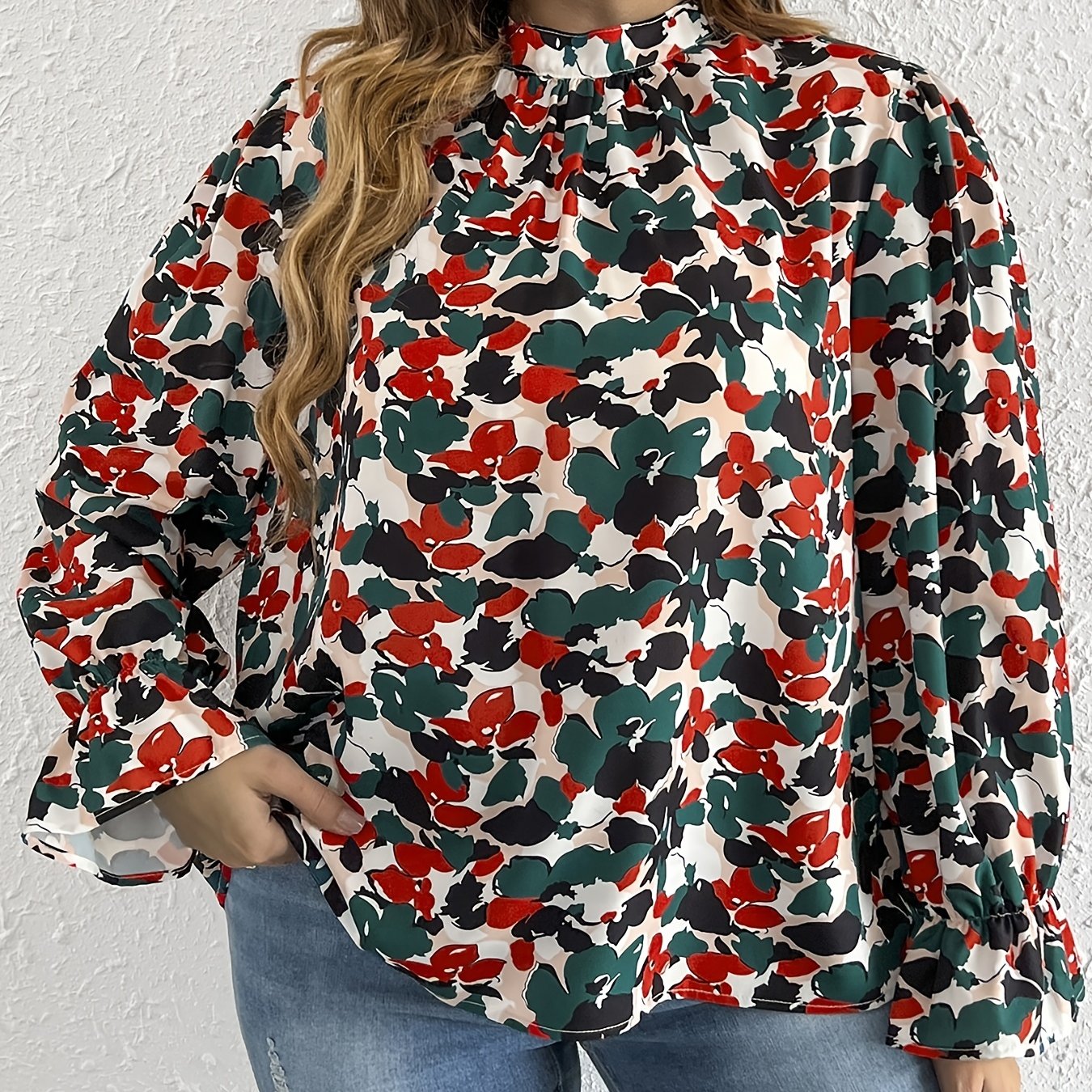 Floral Print Lantern Sleeve Blouse