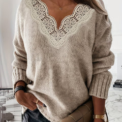 Lace V Neck Sweater Long Sleeve for Women