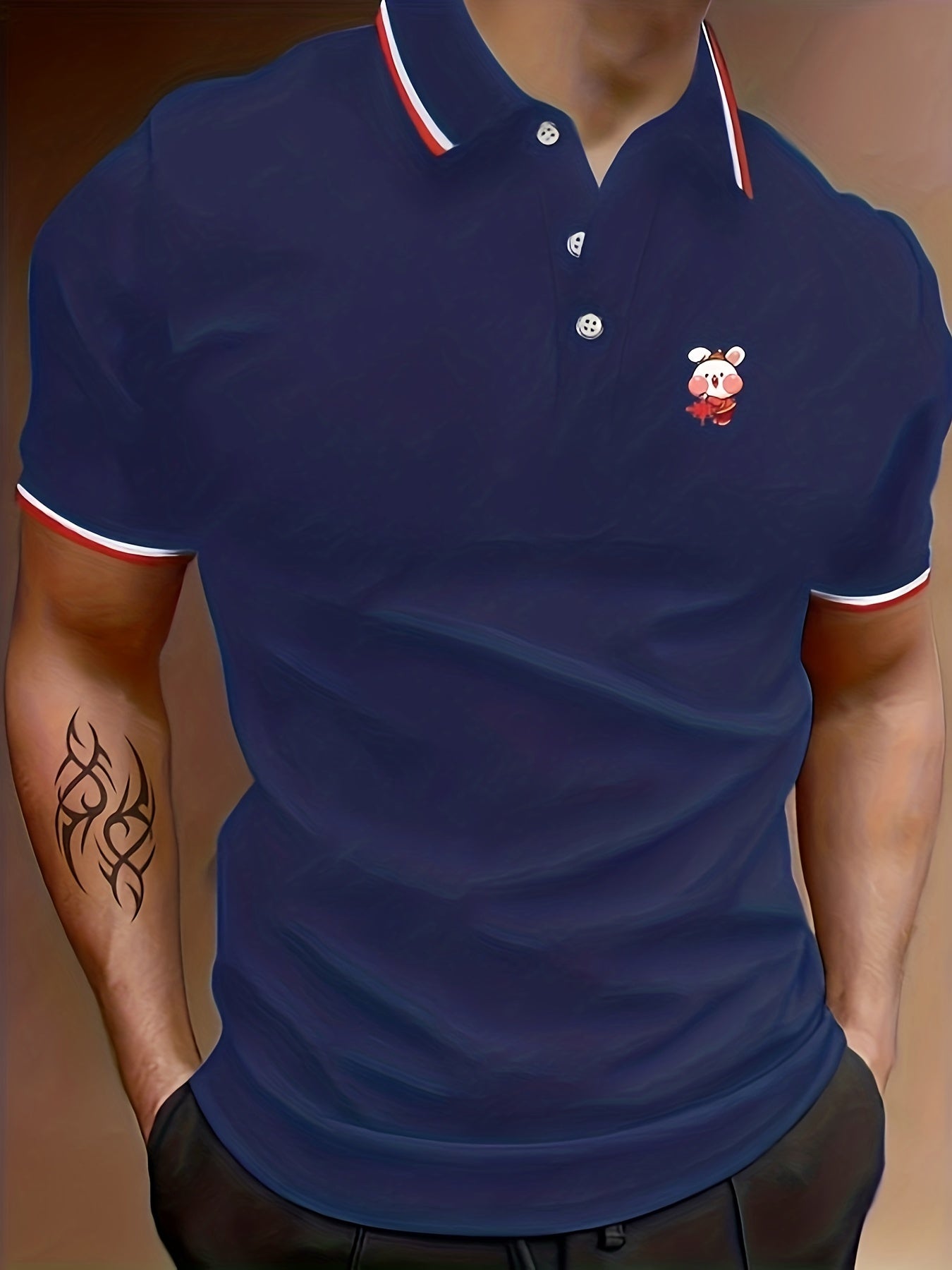 Men's Cartoon Bunny Graphic Polo Shirt Short Sleeve