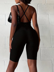 Sleeveless Plunging Solid Romper for Women