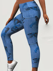 Leaf Print High Rise Skinny Leggings