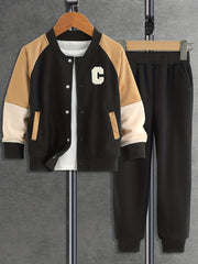 Boys Varsity Jacket & Sweatpants Alphabet Decor Suit