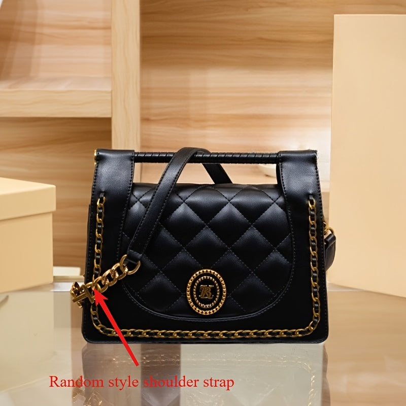 Grid Pattern Women's Handbag with Shoulder Strap & Magnetic Closure