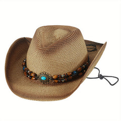 Ethnic Western Rolled Hat Cowboy Straw Hat