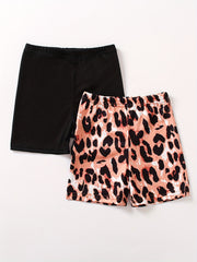 2pcs Toddler Girls Leopard Graphic Biker Shorts Kids Summer Clothes
