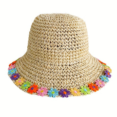 Crochet Bucket Hat Straw Basin Hat Summer Floppy Sun Hats