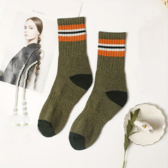 5 Pairs Colorblock Striped Socks Crew Sports Stockings