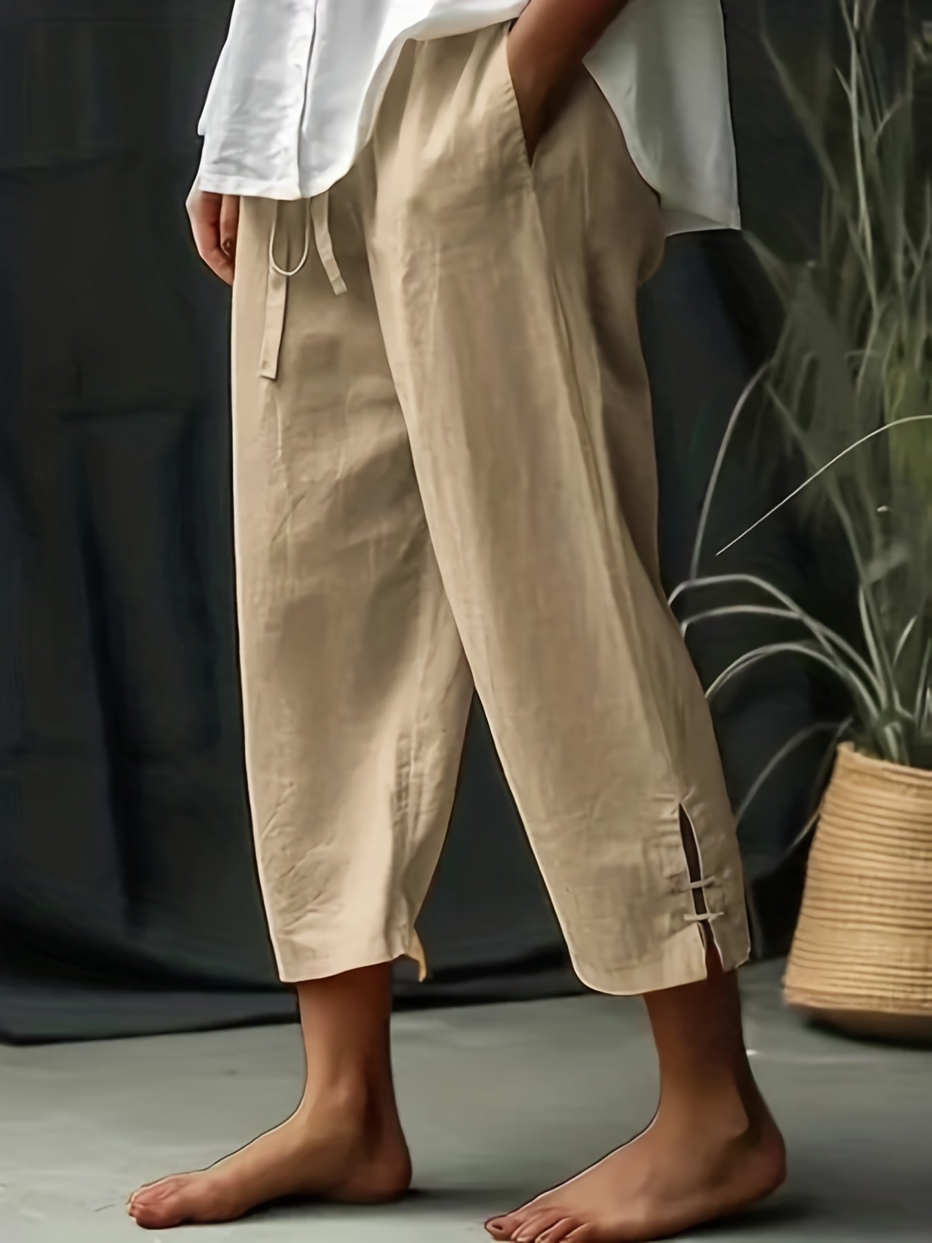 Solid Drawstring Straight Leg Pants for Spring & Summer