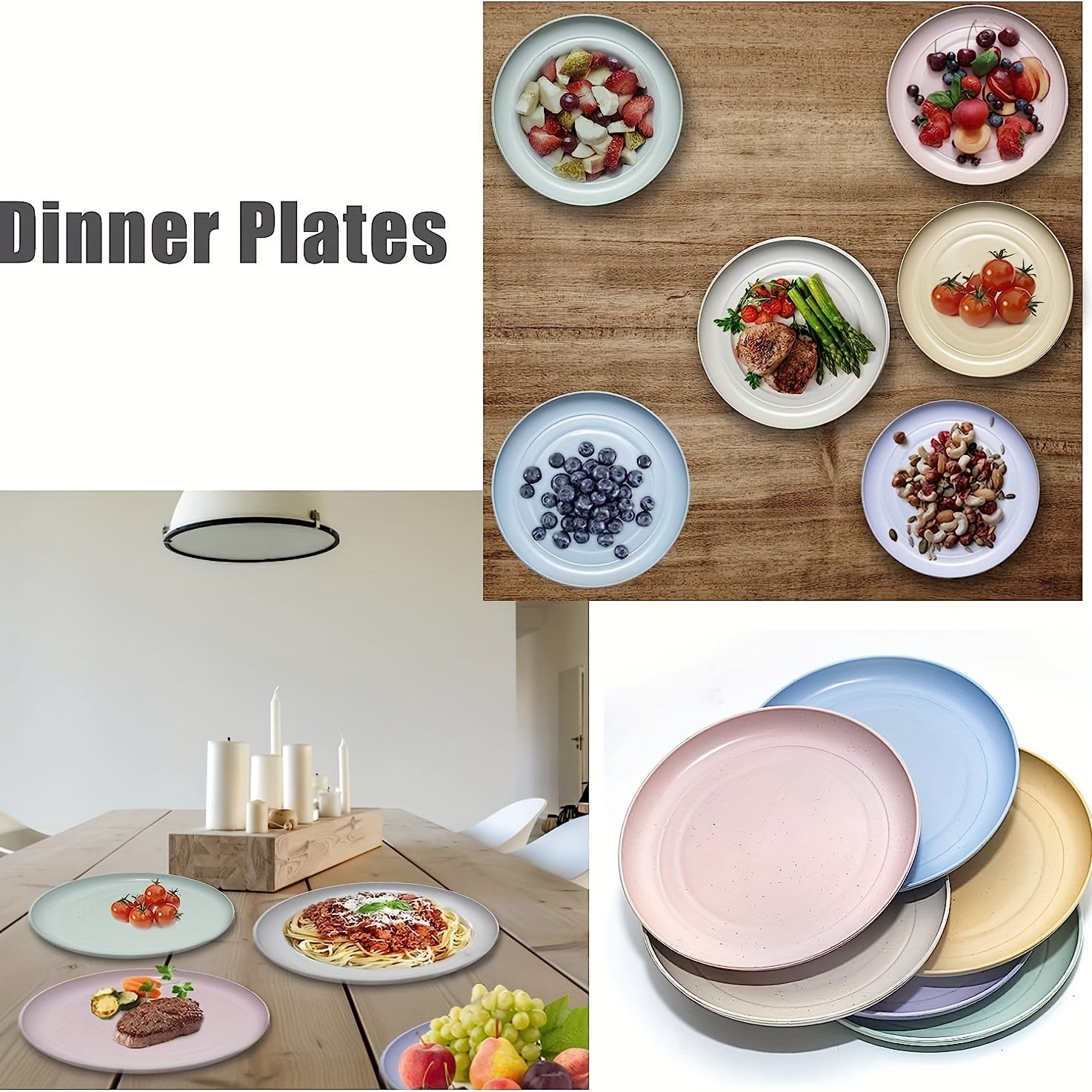 Set of 6 22cm Plastic Dinner Plates Reusable and Sturdy Unbreakable Dishes