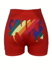 Sauce Print Skinny Shorts Yoga Casual Summer Shorts