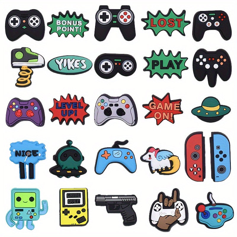 26pcs Gaming Pattern Shoe Charms For Clogs Jibts Bubble Slides Sandals