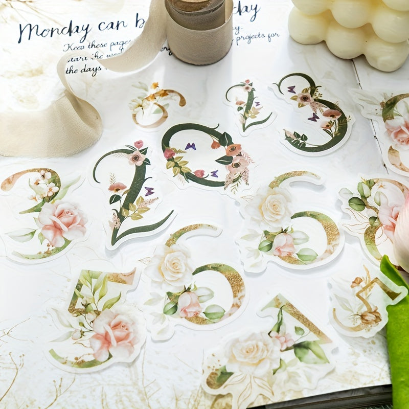40pcs Floral Number Sticker Pack Creative Floral Decorative Sticker