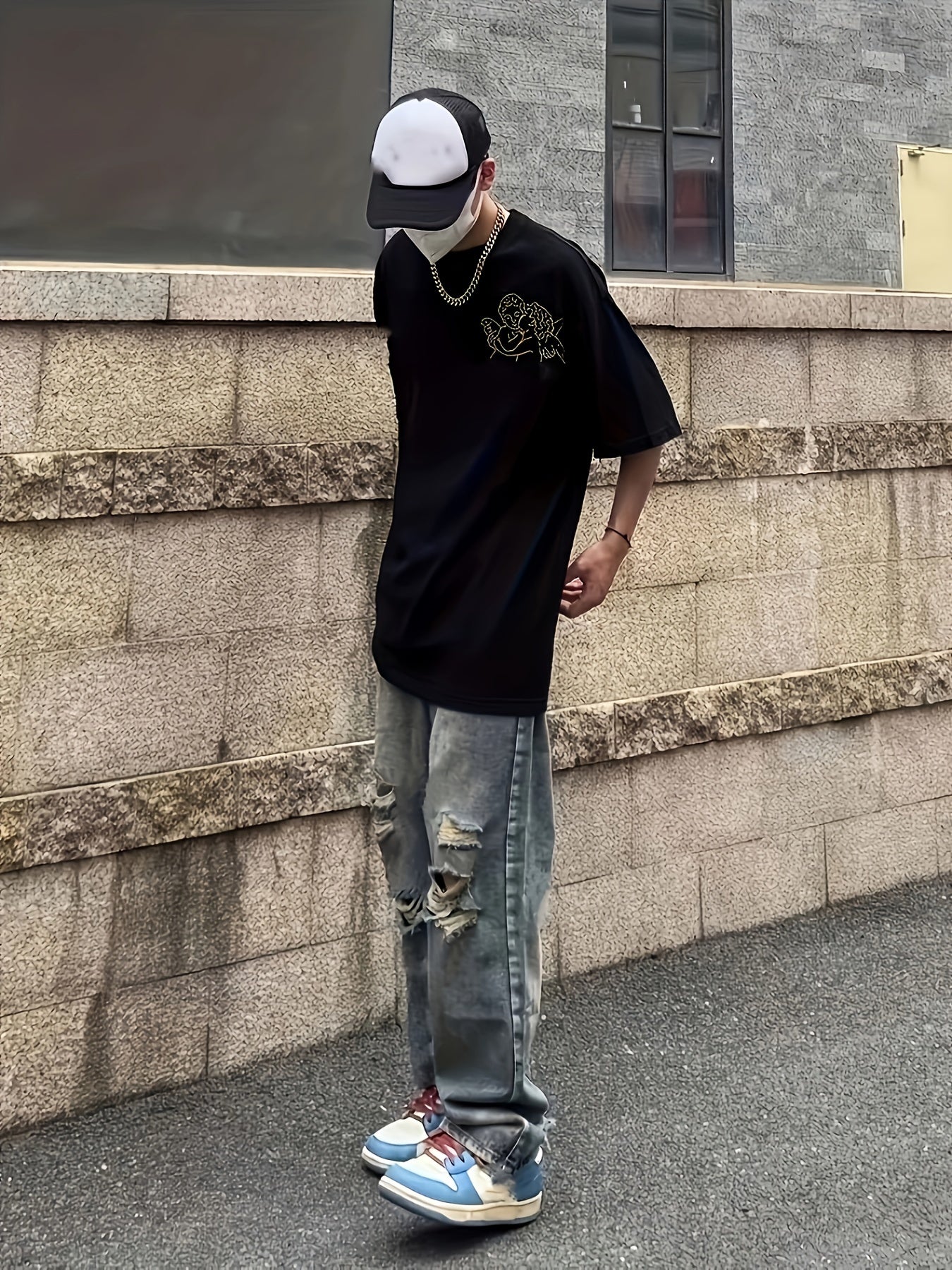 Men's Ripped Loose Fit Wide Leg Jeans