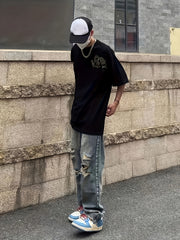 Men's Ripped Loose Fit Wide Leg Jeans