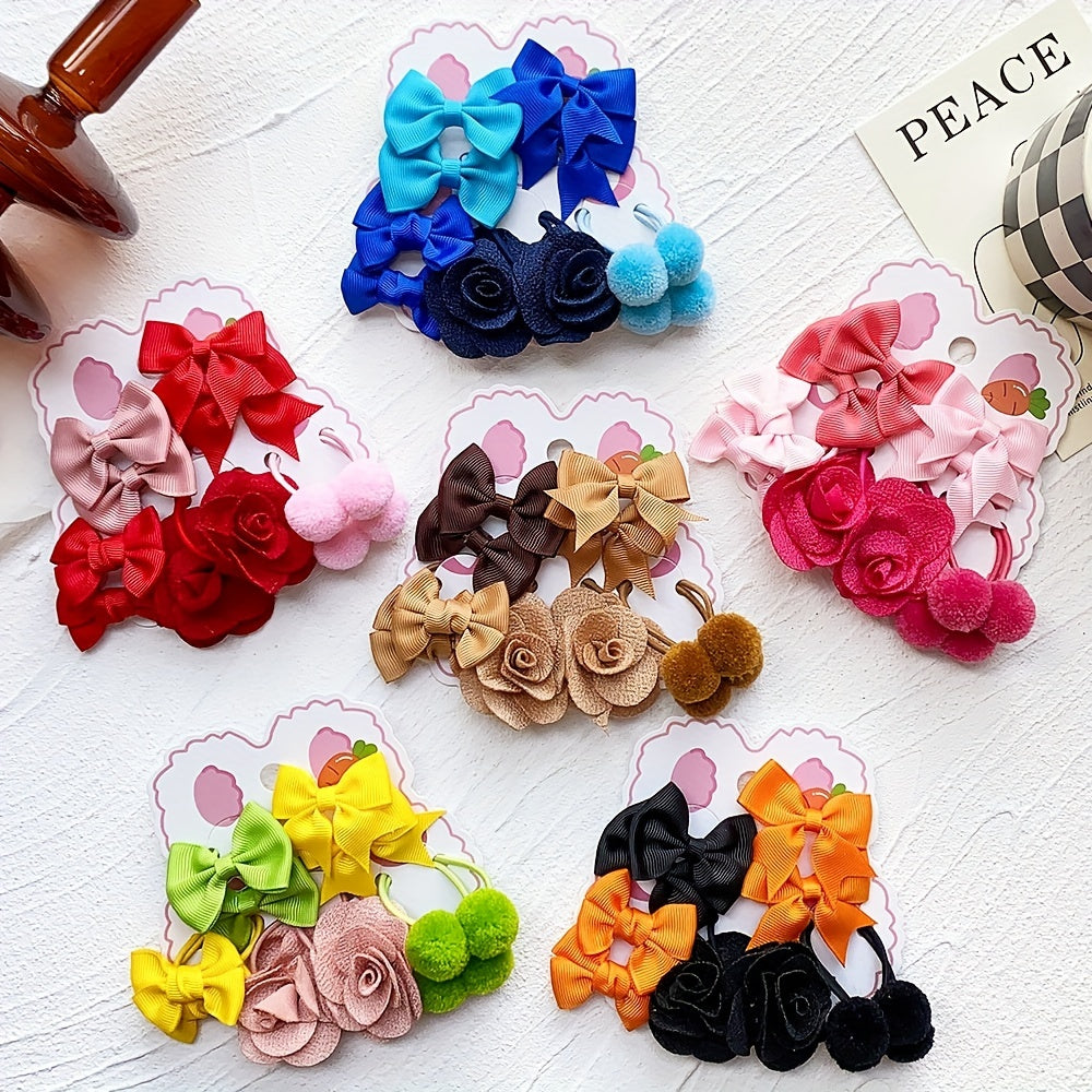 10pcs Colorful Bow Flower Hair Bands for Festivals & Proms