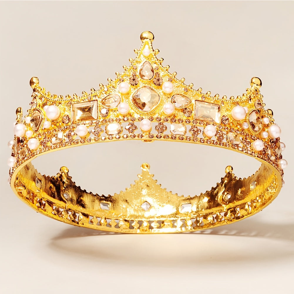 Baroque Style Tiara Crown Faux Pearl Headband Bridal Hair Jewelry