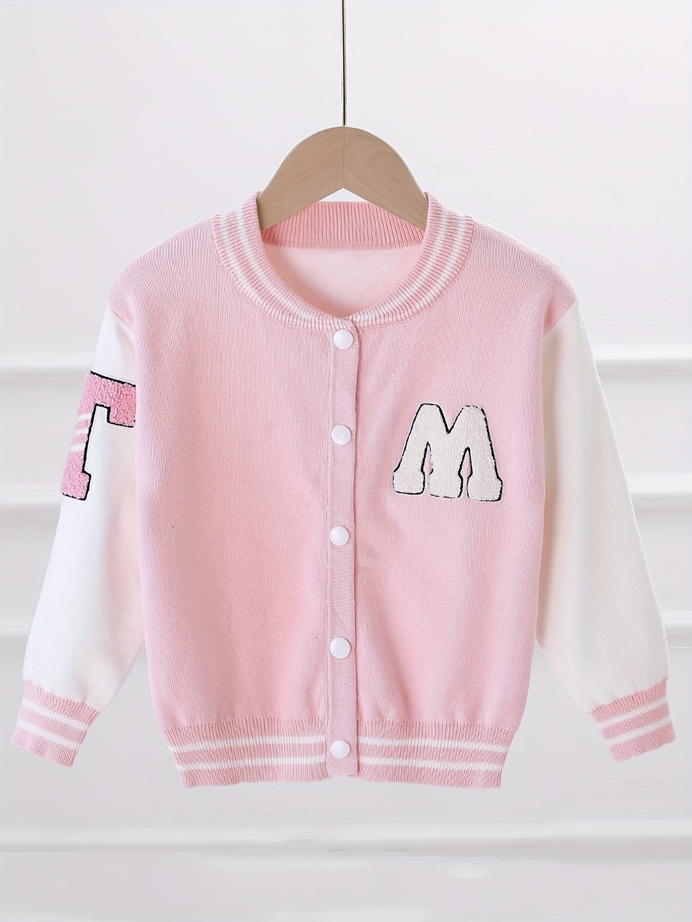 Girls' Block Embroidery Knitted Varsity Jacket