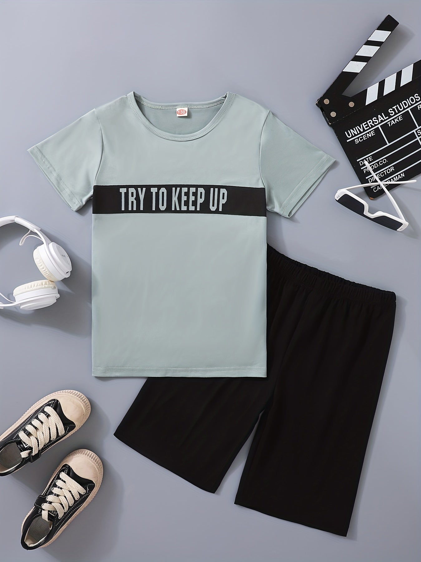 Boys Keep Up Print T Shirt & Sport Shorts Set Casual Comfortable