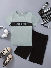 Boys Keep Up Print T Shirt & Sport Shorts Set Casual Comfortable
