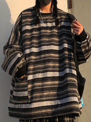 Striped Drop Shoulder Sweatshirt Casual Crew Neck Pullover