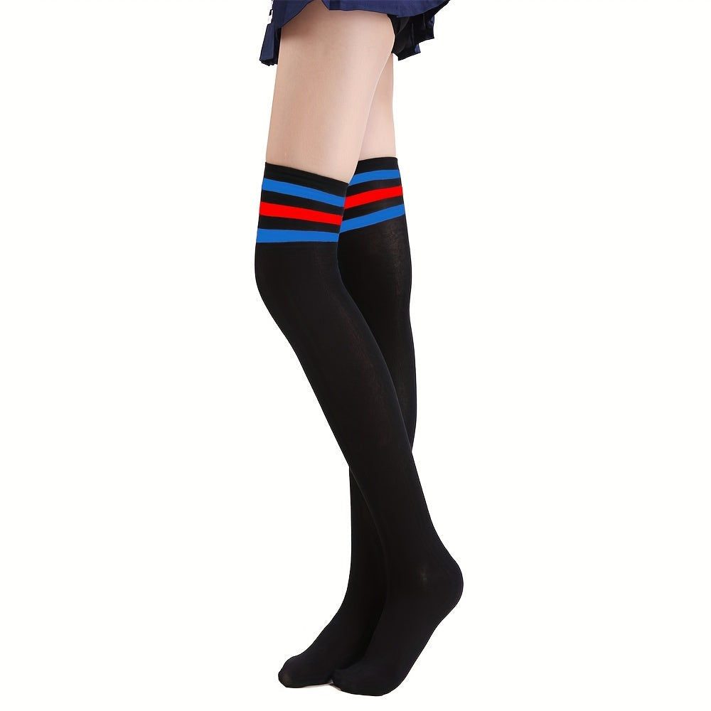 4 Pairs Striped Thigh High Socks Women's Stockings