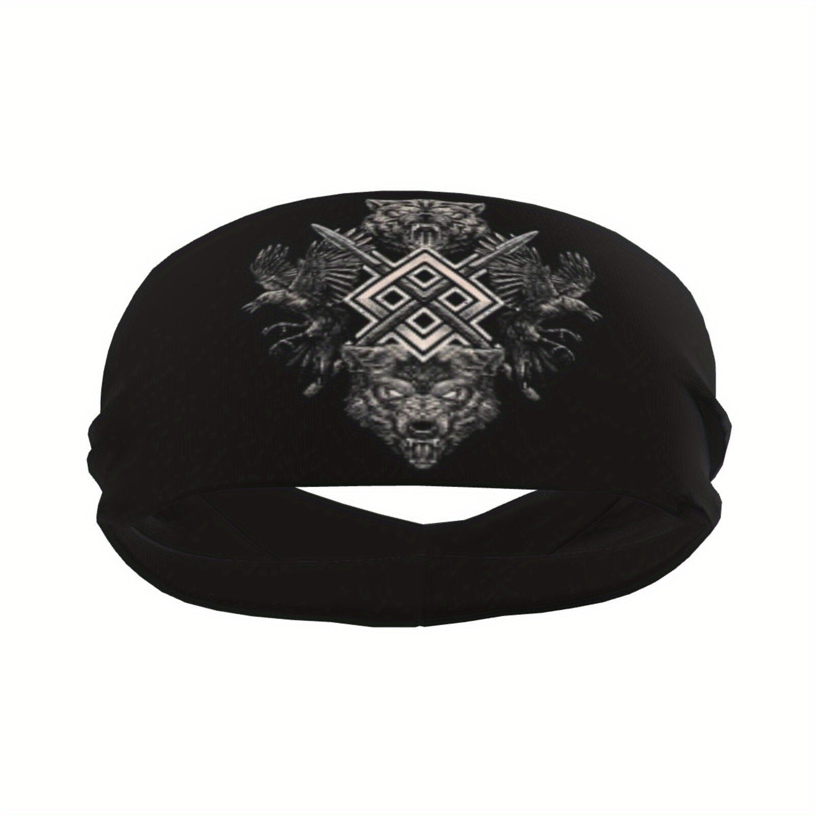 Viking Print Wide Sweat Hair Band for Outdoor Fitness