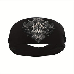 Viking Print Wide Sweat Hair Band for Outdoor Fitness
