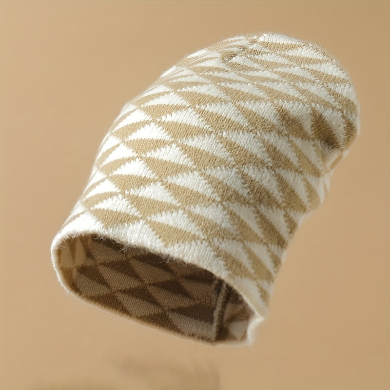 Small Rhombic Jacquard Beanie Y2K Casual Knit Hat Elastic Skull Hat