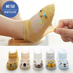 5 Pairs Kids Summer Thin Breathable Mesh Cotton Socks, Cartoon Short Socks