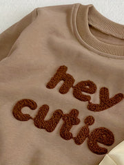 Kids Round Neck Sports Top HEY CUTIE Print Pullover Sweatshirt