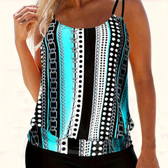 Modest Tankini Set Women's Chain & Striped Print Cami Top & Short