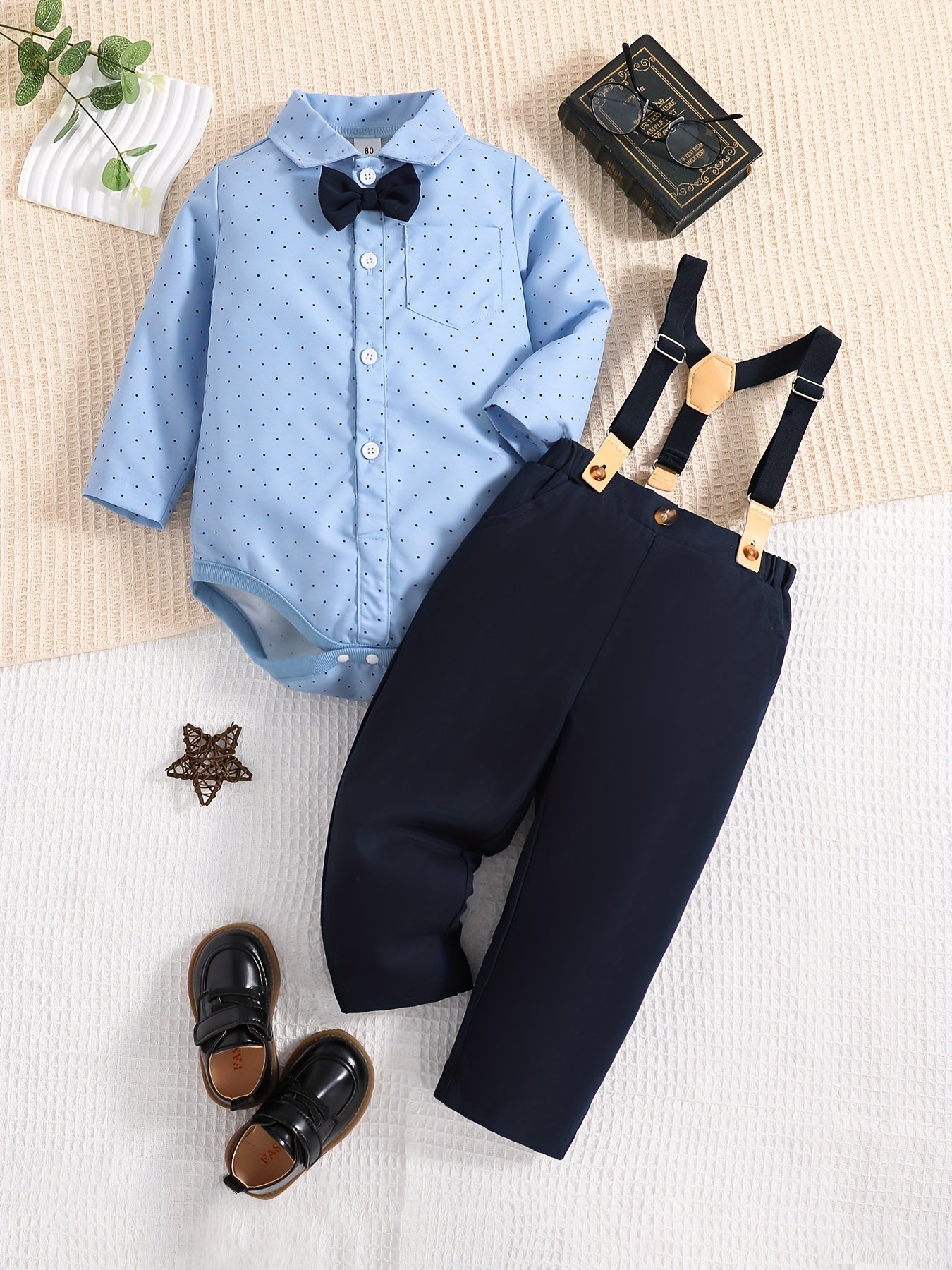 Baby Boy Gentleman Set Long Sleeve Shirt Romper Suspender Pants 2pc