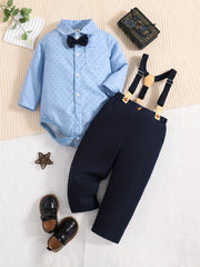 Baby Boy Gentleman Set Long Sleeve Shirt Romper Suspender Pants 2pc