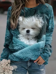Dog Print Pullover Sweatshirt for Women