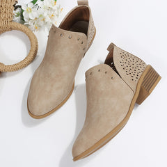 Women's V Cut Chunky Heeled Ankle Boots