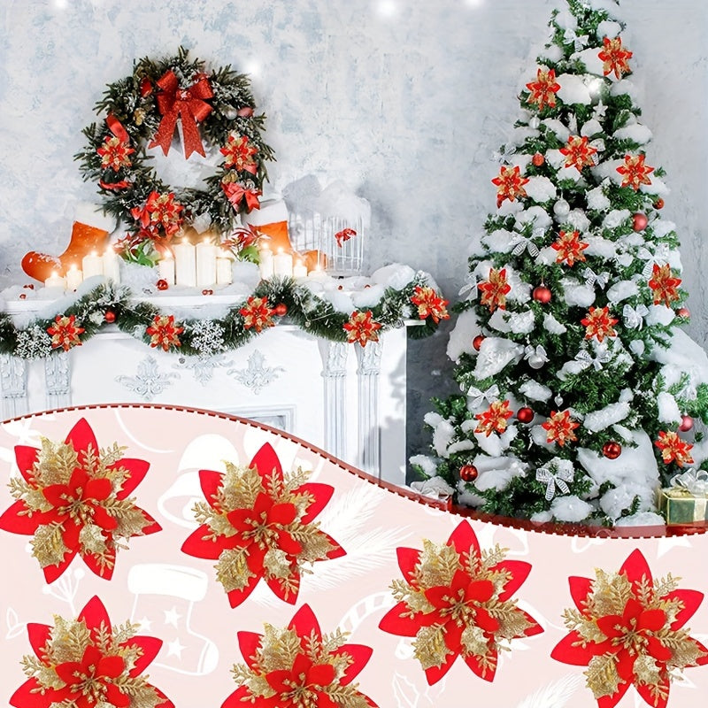 5pcs Glitter Christmas Flowers Xmas Tree Ornaments Decorations