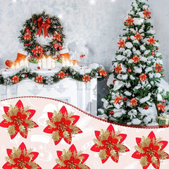 5pcs Glitter Christmas Flowers Xmas Tree Ornaments Decorations